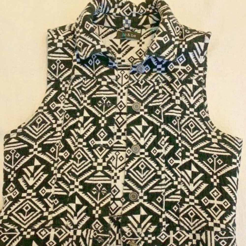 Do&Be Vest Ethnic Hippie Black White Size M.